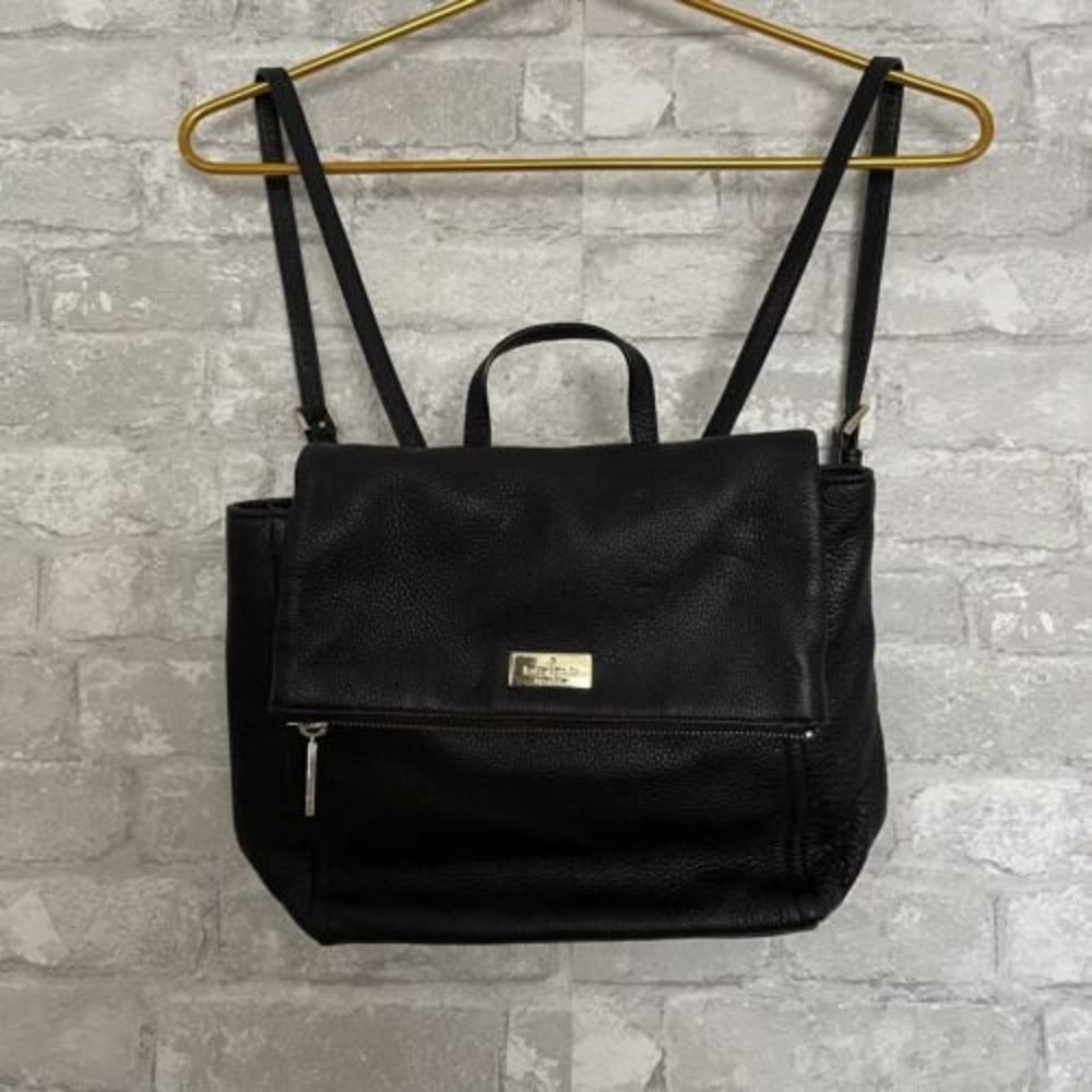 Kate Spade New York Backpack Black Pebbled Leather Zipper Over flap Size Medium